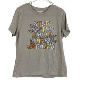 Stop And Smell The Roses Millennial Womens Gray Short Sleeves Pullover T Shirt M